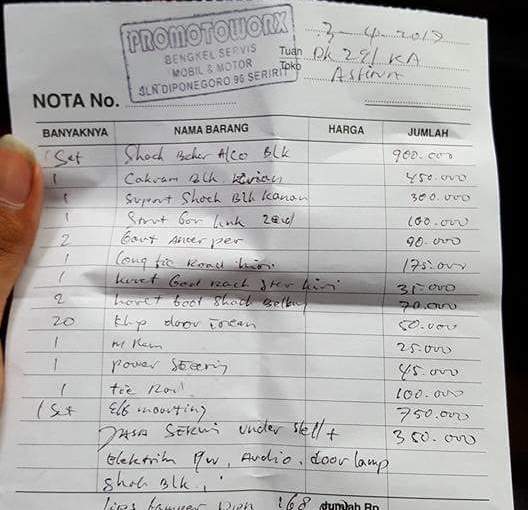 Pengen punya mobil pribadi? Pastikan punya pendapatan banyak, lihat nota service&nbsp;ini!
